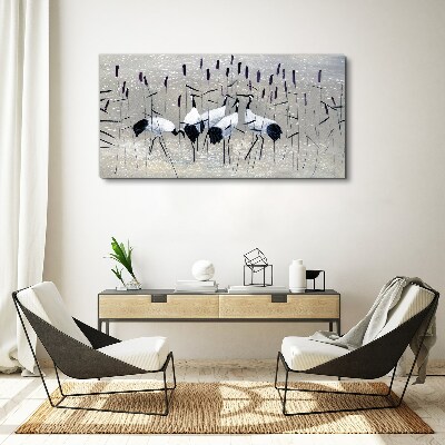 Tableau toile imprimée Grues blanches dans les roseaux