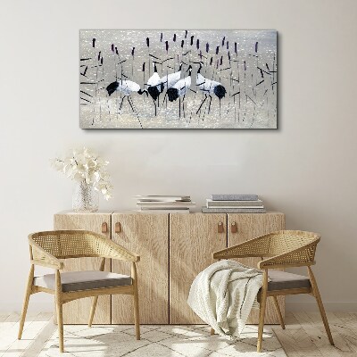 Tableau toile imprimée Grues blanches dans les roseaux