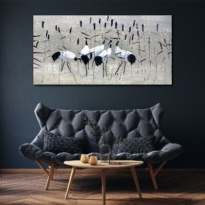 Tableau toile imprimée Grues blanches dans les roseaux