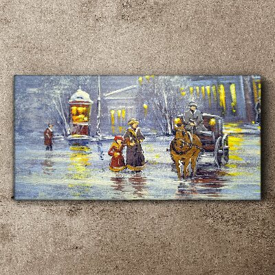 Tableau toile imprimée Une soirée d'hiver en ville