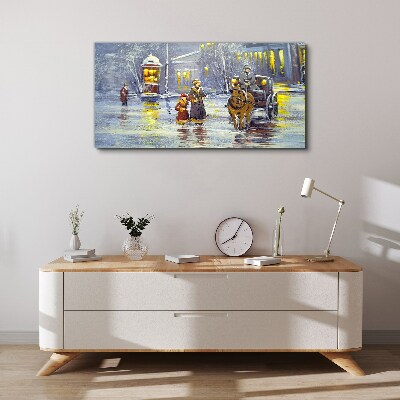 Tableau toile imprimée Une soirée d'hiver en ville