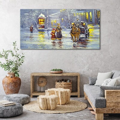 Tableau toile imprimée Une soirée d'hiver en ville