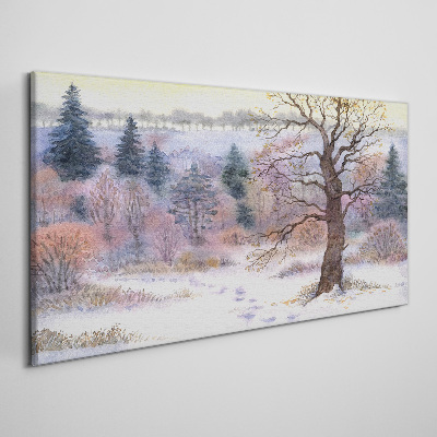 Tableau imprimé sur toile Paysage d'hiver avec un arbre solitaire