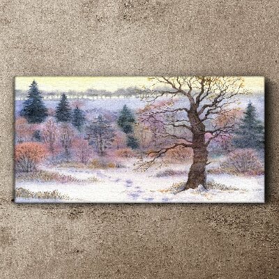 Tableau imprimé sur toile Paysage d'hiver avec un arbre solitaire