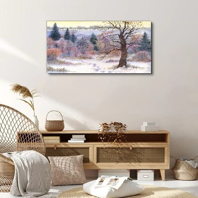 Tableau imprimé sur toile Paysage d'hiver avec un arbre solitaire