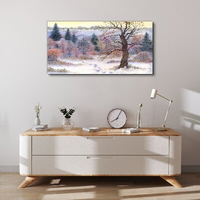Tableau imprimé sur toile Paysage d'hiver avec un arbre solitaire