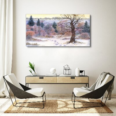 Tableau imprimé sur toile Paysage d'hiver avec un arbre solitaire