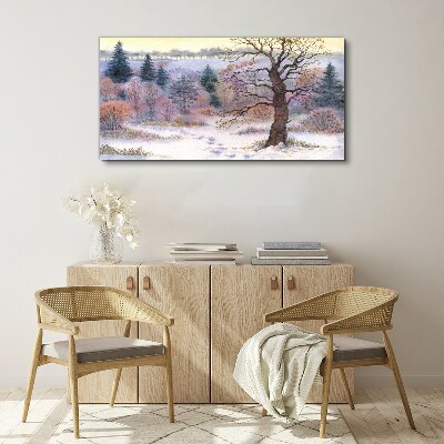 Tableau imprimé sur toile Paysage d'hiver avec un arbre solitaire