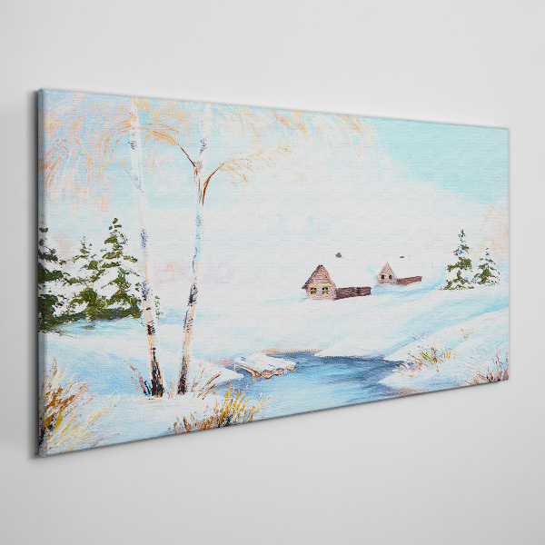Tableau sur toile Paysage d'hiver avec des maisons sous la neige