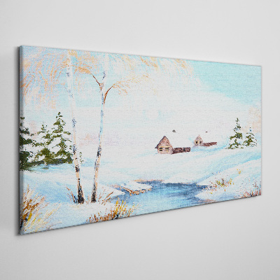 Tableau sur toile Paysage d'hiver avec des maisons sous la neige