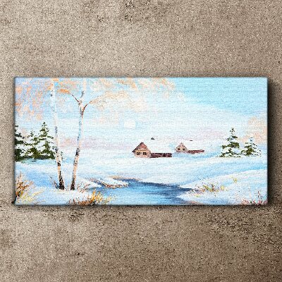 Tableau sur toile Paysage d'hiver avec des maisons sous la neige