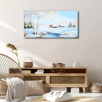 Tableau sur toile Paysage d'hiver avec des maisons sous la neige