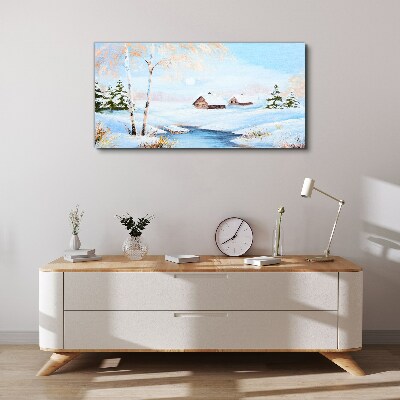 Tableau sur toile Paysage d'hiver avec des maisons sous la neige