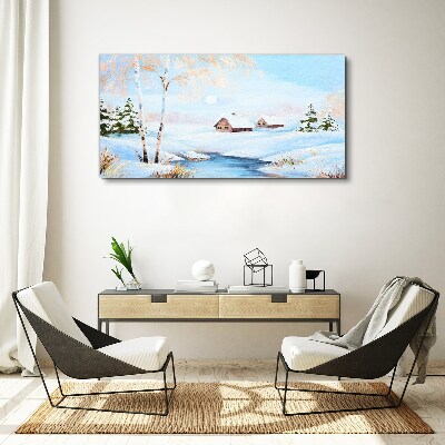 Tableau sur toile Paysage d'hiver avec des maisons sous la neige