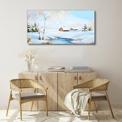 Tableau sur toile Paysage d'hiver avec des maisons sous la neige