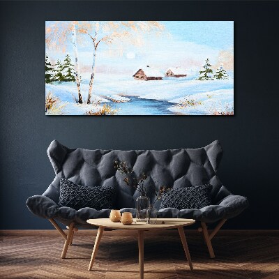 Tableau sur toile Paysage d'hiver avec des maisons sous la neige