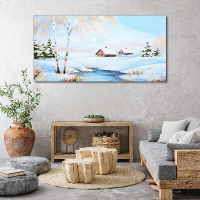 Tableau sur toile Paysage d'hiver avec des maisons sous la neige