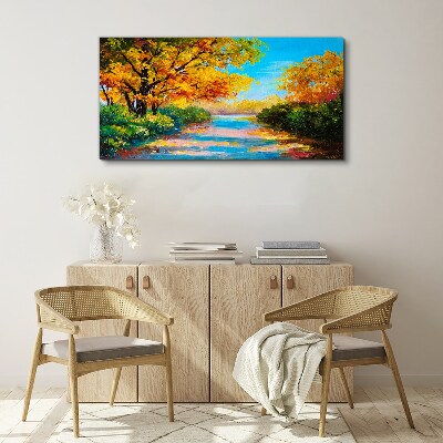 Tableau toile imprimée Automne doré au bord de la rivière