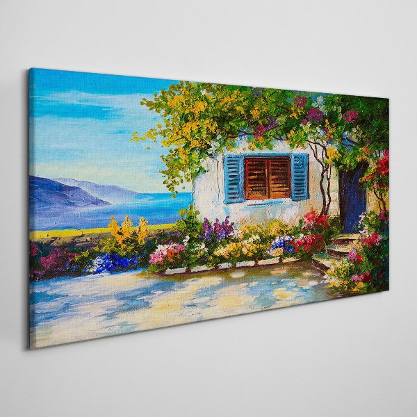 Tableau imprimé sur toile Paysage de bord de mer avec des fleurs