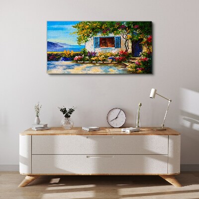 Tableau imprimé sur toile Paysage de bord de mer avec des fleurs