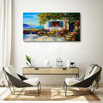 Tableau imprimé sur toile Paysage de bord de mer avec des fleurs