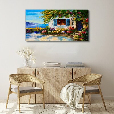 Tableau imprimé sur toile Paysage de bord de mer avec des fleurs