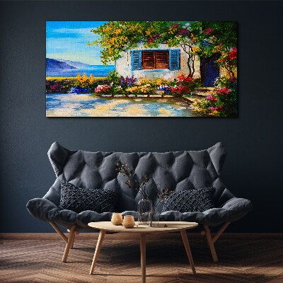 Tableau imprimé sur toile Paysage de bord de mer avec des fleurs