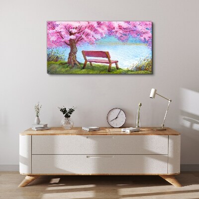 Tableau sur toile Paix printanière sous les cerisiers en fleurs