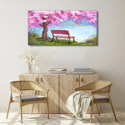 Tableau sur toile Paix printanière sous les cerisiers en fleurs