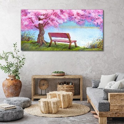 Tableau sur toile Paix printanière sous les cerisiers en fleurs