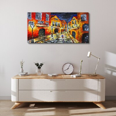 Tableau toile imprimée Rue de nuit en couleurs