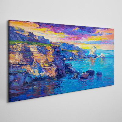 Tableau imprimé sur toile Un coucher de soleil pittoresque sur la côte