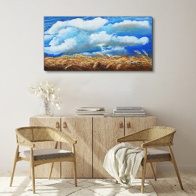 Tableau toile imprimée Ciel d'été sur un champ doré