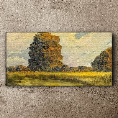 Tableau imprimé sur toile Arbres dorés dans un paysage d'été