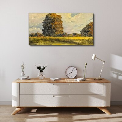 Tableau imprimé sur toile Arbres dorés dans un paysage d'été