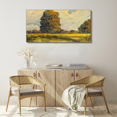 Tableau imprimé sur toile Arbres dorés dans un paysage d'été