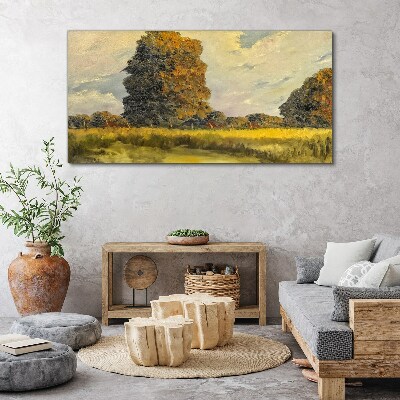 Tableau imprimé sur toile Arbres dorés dans un paysage d'été