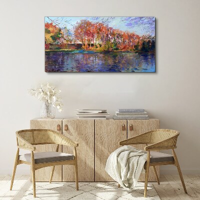 Tableau sur toile Panorama d'automne au bord de la rivière
