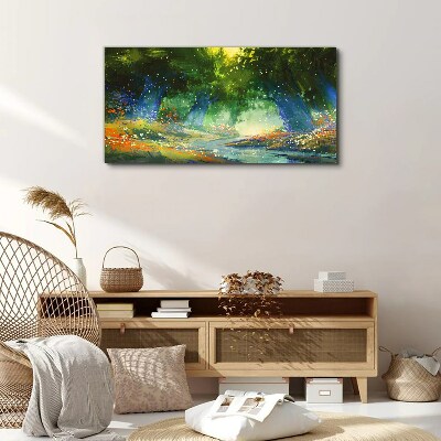 Tableau toile imprimée Forêt verte dans la lumière du matin