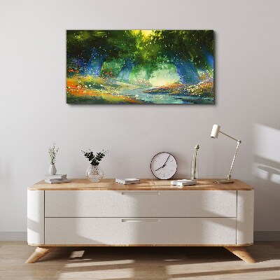 Tableau toile imprimée Forêt verte dans la lumière du matin