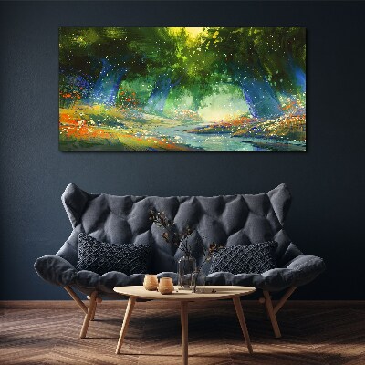 Tableau toile imprimée Forêt verte dans la lumière du matin