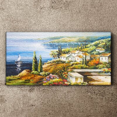 Tableau sur toile Paysage de bord de mer avec un voilier
