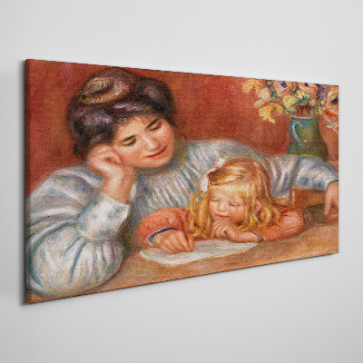 Tableau toile imprimée Mère et enfant à table