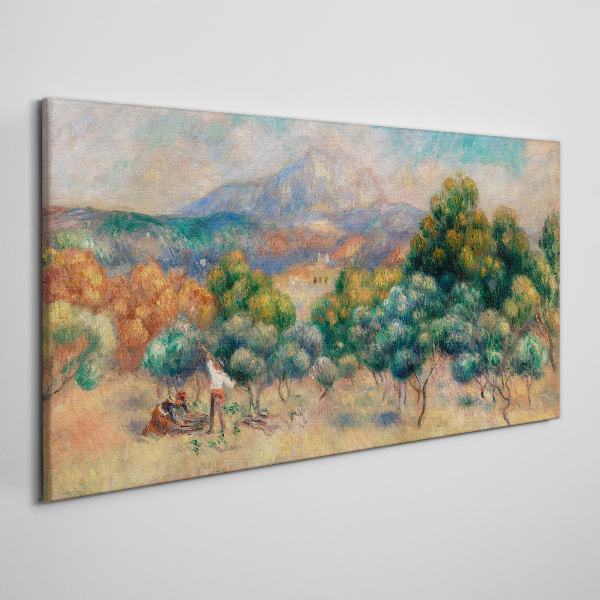 Tableau sur toile Paysage avec des arbres et un chalet