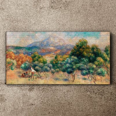 Tableau sur toile Paysage avec des arbres et un chalet