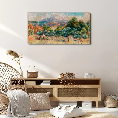 Tableau sur toile Paysage avec des arbres et un chalet