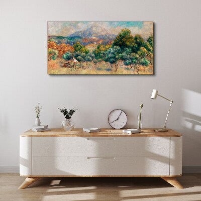 Tableau sur toile Paysage avec des arbres et un chalet