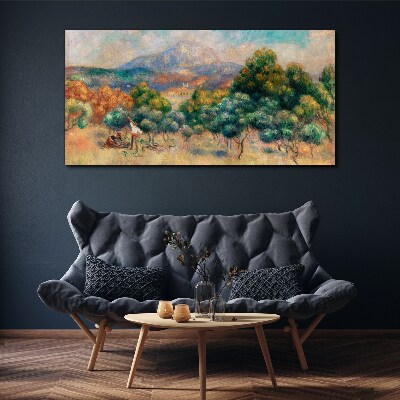 Tableau sur toile Paysage avec des arbres et un chalet