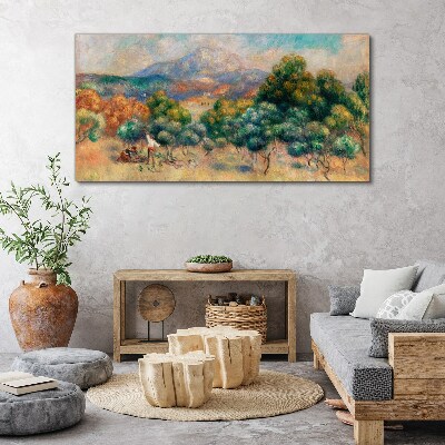 Tableau sur toile Paysage avec des arbres et un chalet