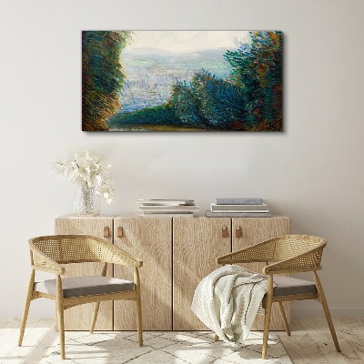 Tableau imprimé sur toile Paysage vert avec brouillard